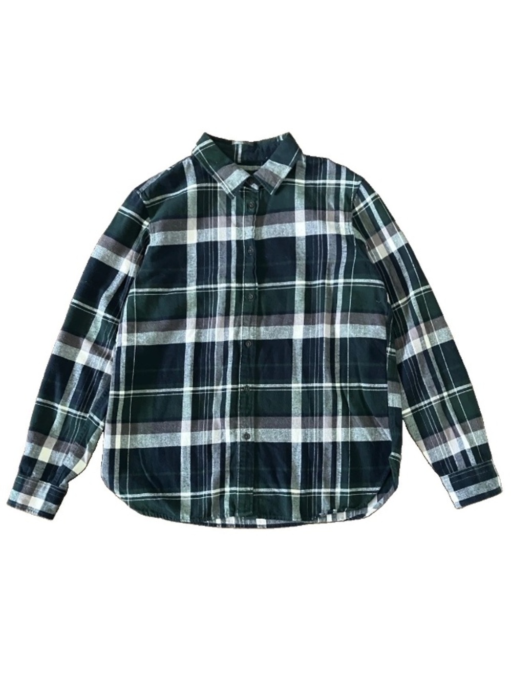 Uniqlo 100% Cotton M Flannel Shirt Unisex Men Women Blue Green Plaid Casual Work
